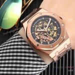 High Quality Fake AP Skeleton Royal Oak Rose Gold Black Dial Watch